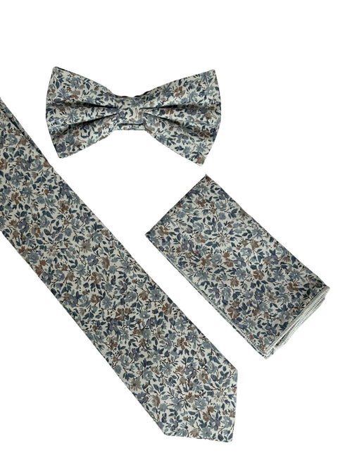 dusky blue English wildflower design cotton tie